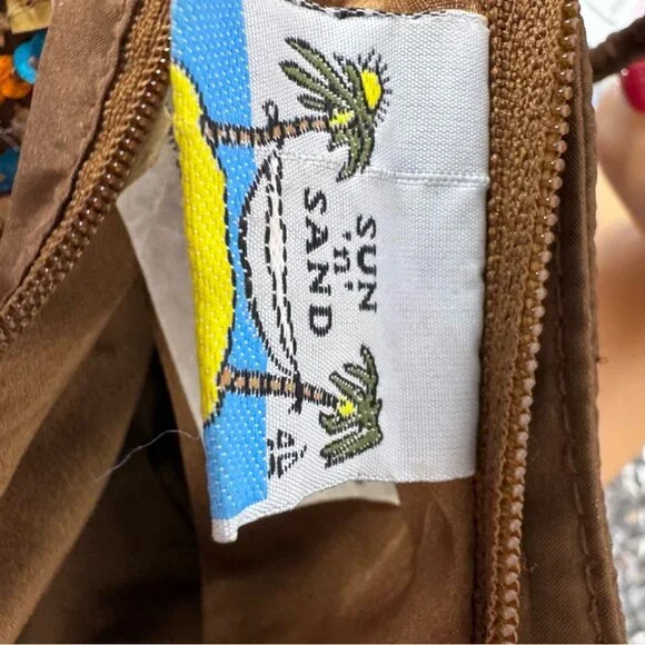 SAND N SUN purse bag boho beaded sequins brown blue orange buttons hippie strap - Picture 6 of 10